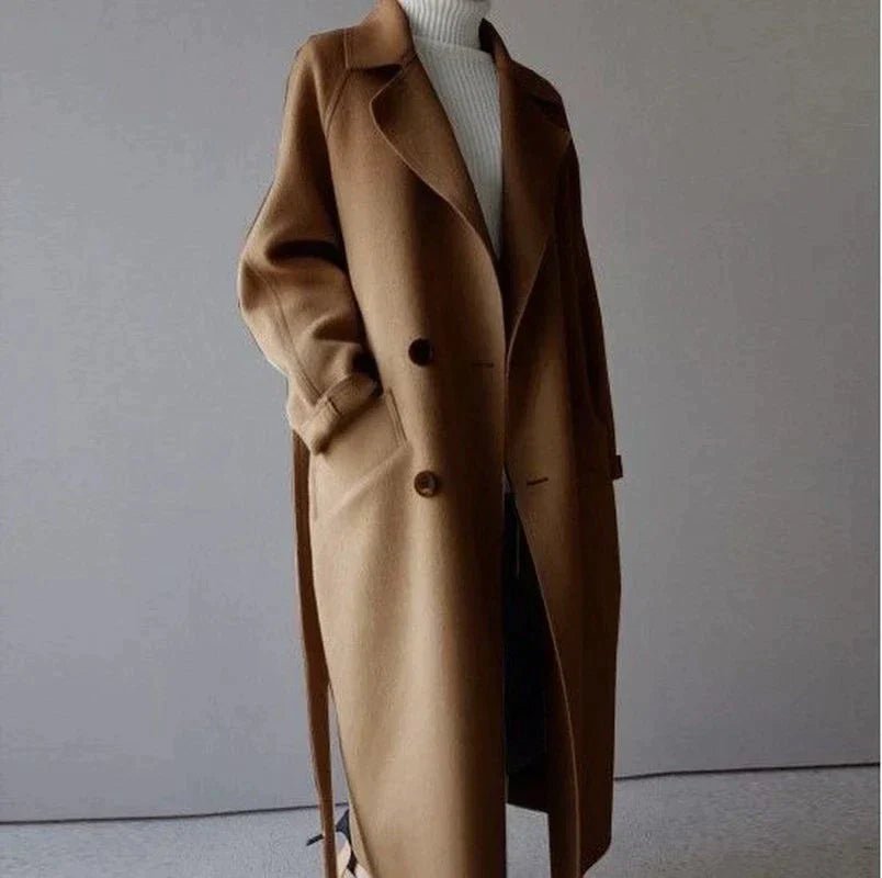 Women's Elegant Long Belted Wrap Coat