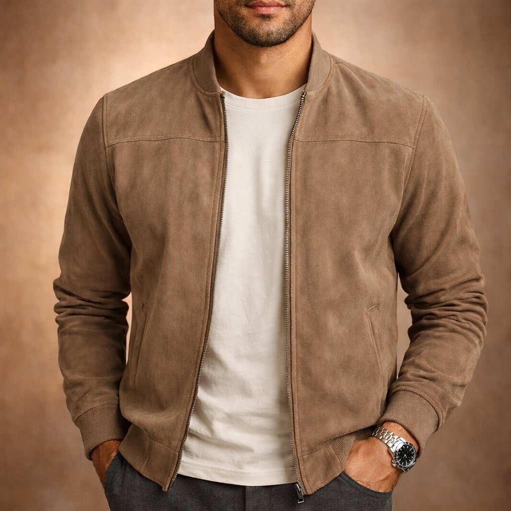 Men's Classic Suede-Look Bomber Jacket