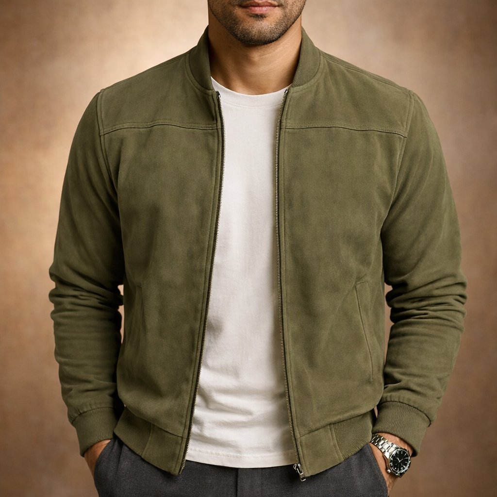 Men's Classic Suede-Look Bomber Jacket