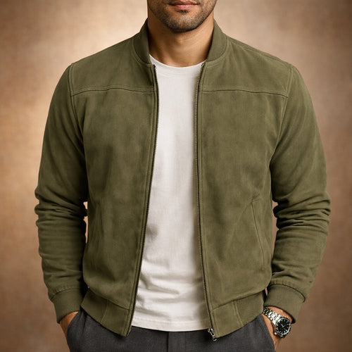Men's Classic Suede-Look Bomber Jacket