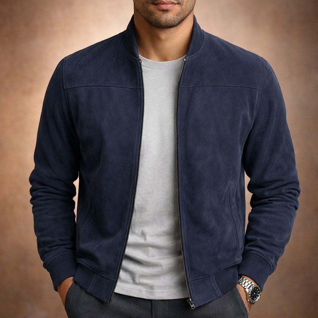 Men's Classic Suede-Look Bomber Jacket