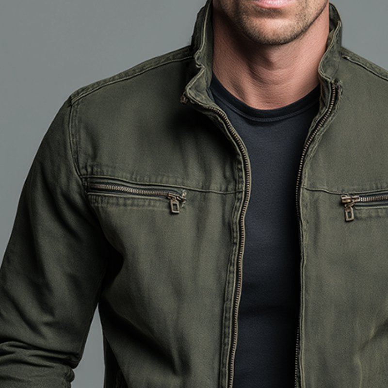 Men's Rugged Vintage Stand-Collar Cotton Zip Jacket