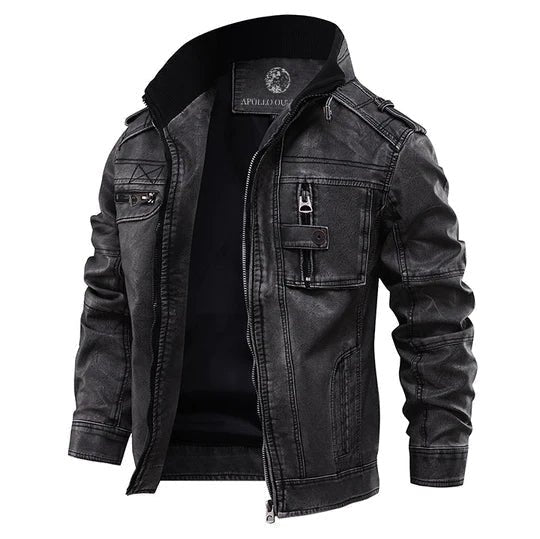 Men's Rugged Multi-Pocket Utility Leather Jacket