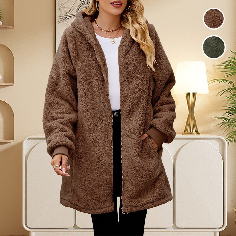 Women's Cosy Hooded Teddy Fleece Zip Jacket