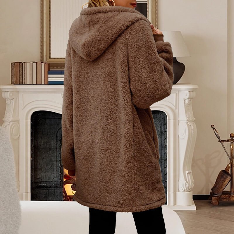 Women's Cosy Hooded Teddy Fleece Zip Jacket