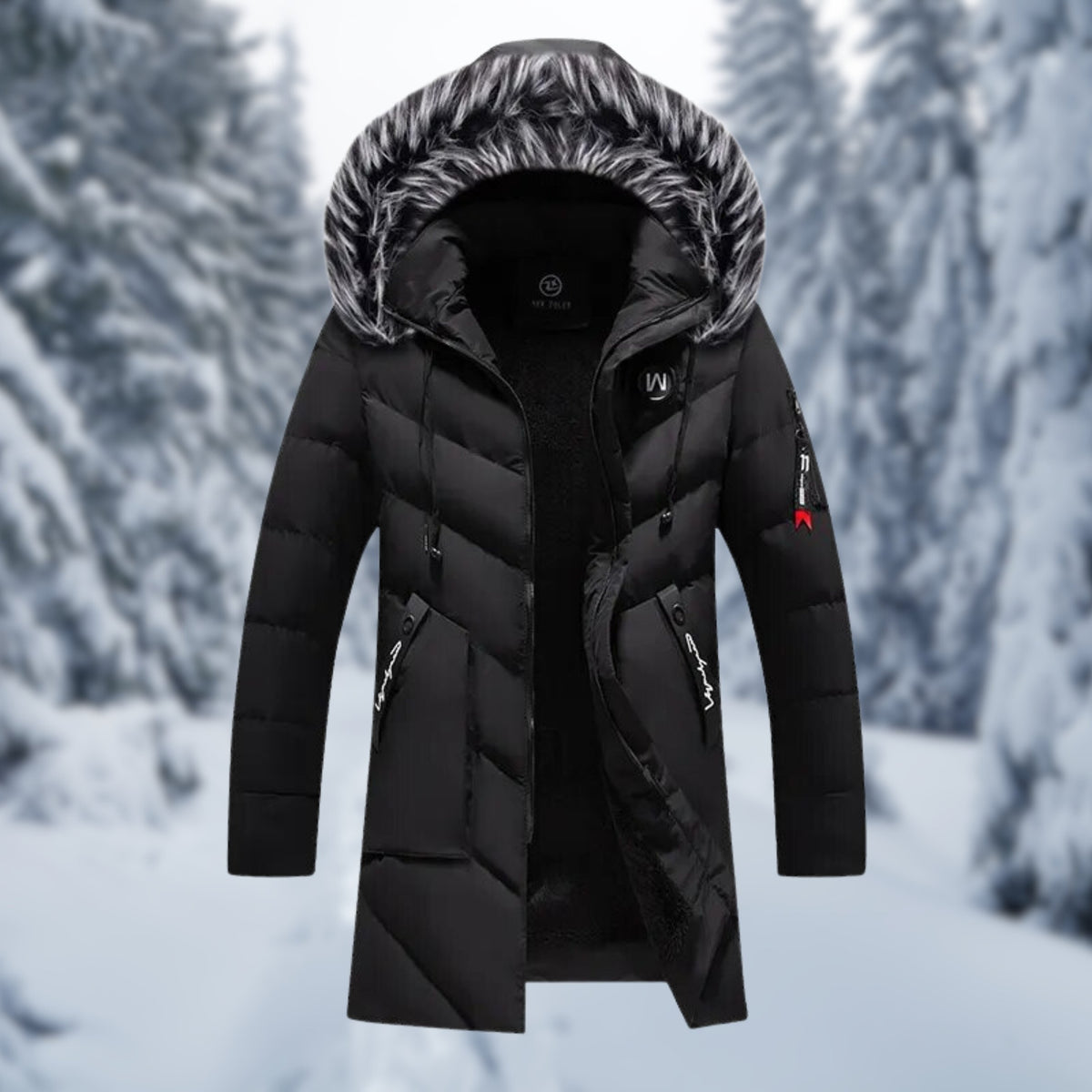 Men's Cosy Fur-Trim Hooded Puffer Coat