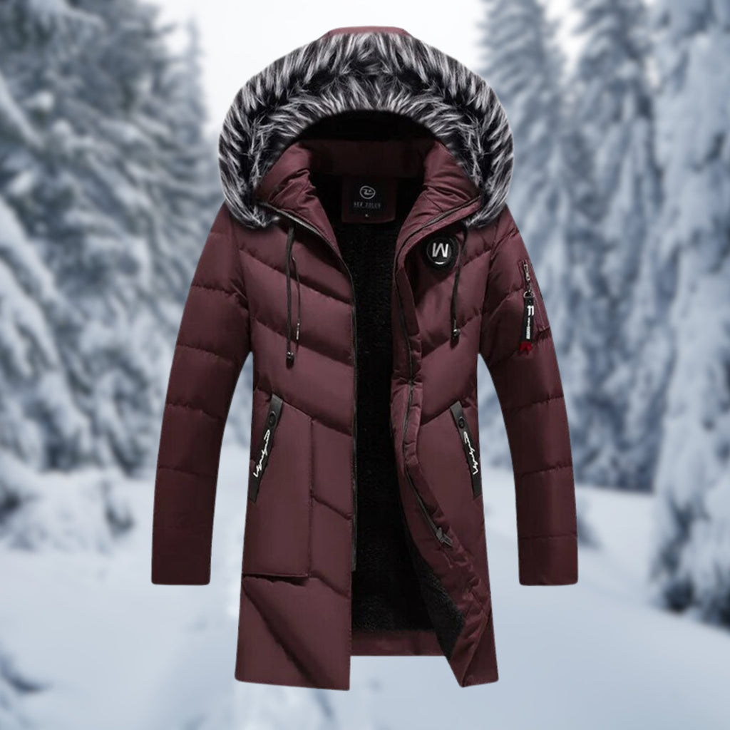 Men's Cosy Fur-Trim Hooded Puffer Coat