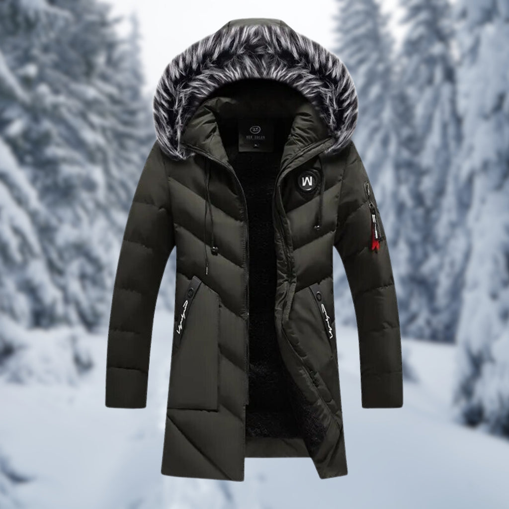Men's Cosy Fur-Trim Hooded Puffer Coat