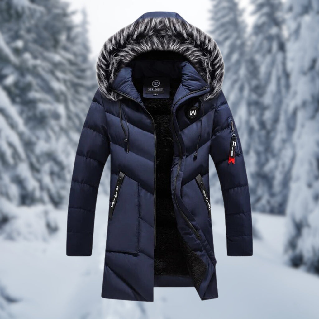 Men's Cosy Fur-Trim Hooded Puffer Coat