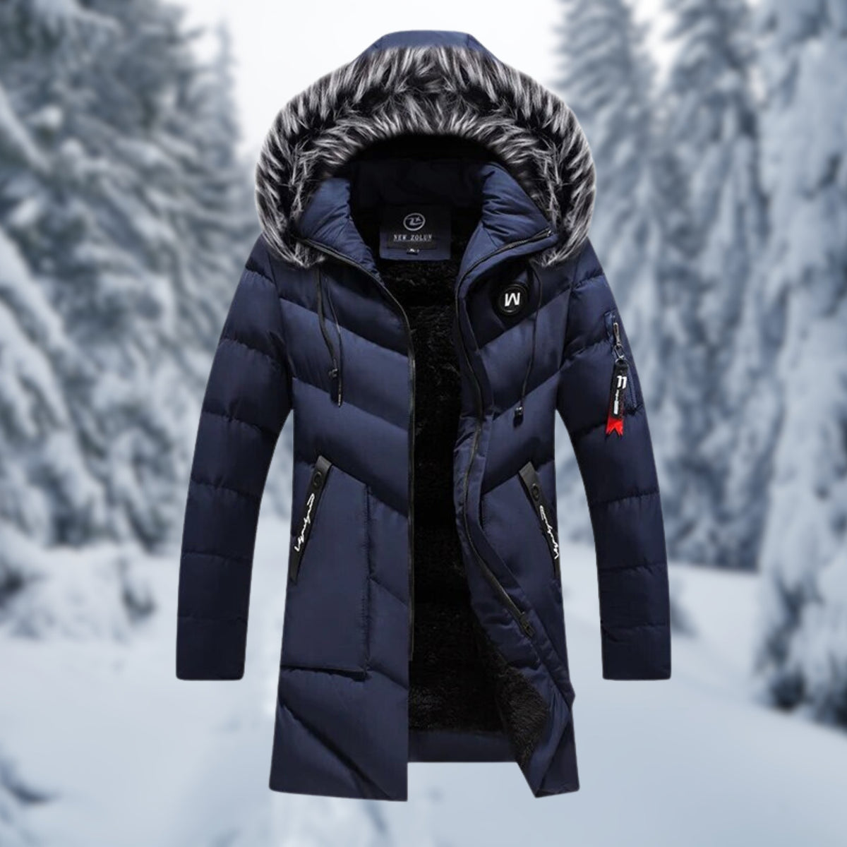 Men's Cosy Fur-Trim Hooded Puffer Coat