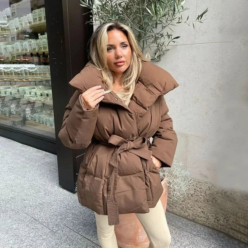 Women's Elegant Belted Puffer Jacket