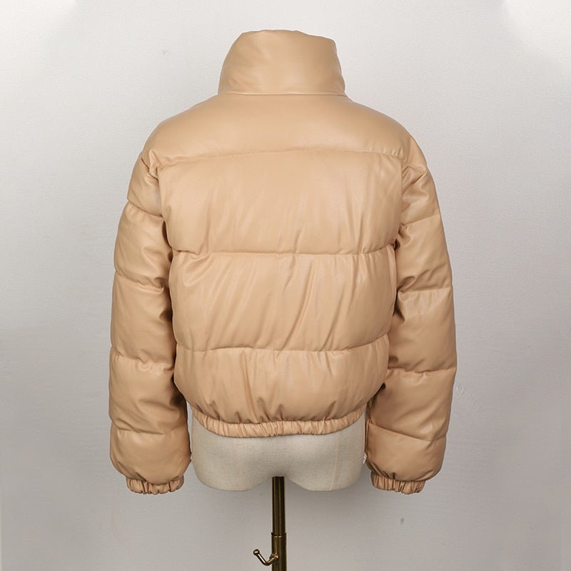 Women's Chic Cropped Faux Leather Puffer Jacket