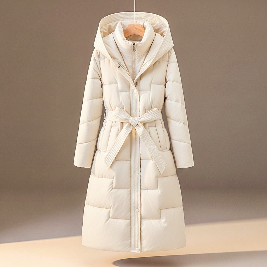 Women's Elegant Belted Quilted Hooded Coat