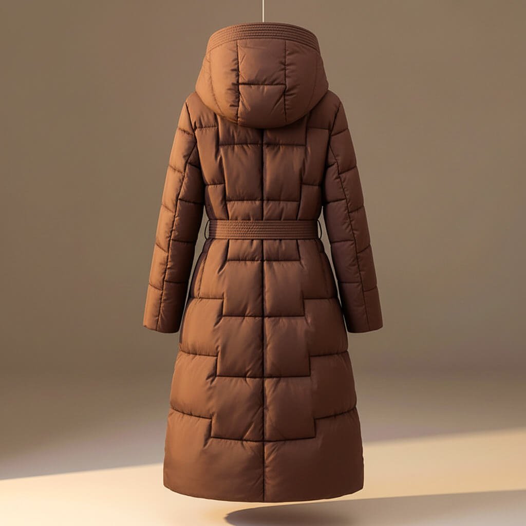Women's Elegant Belted Quilted Hooded Coat