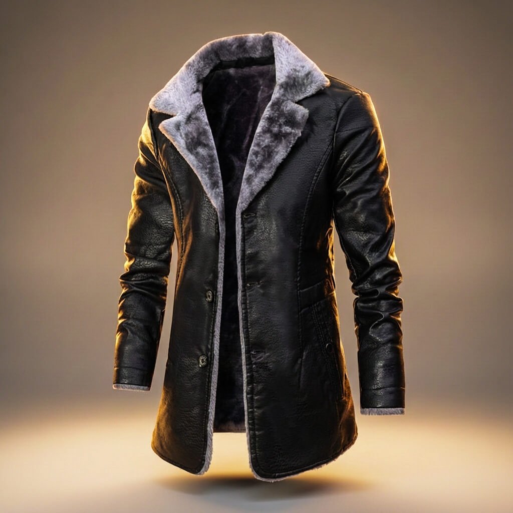 Men's Classic Shearling-Lined Faux Leather Coat