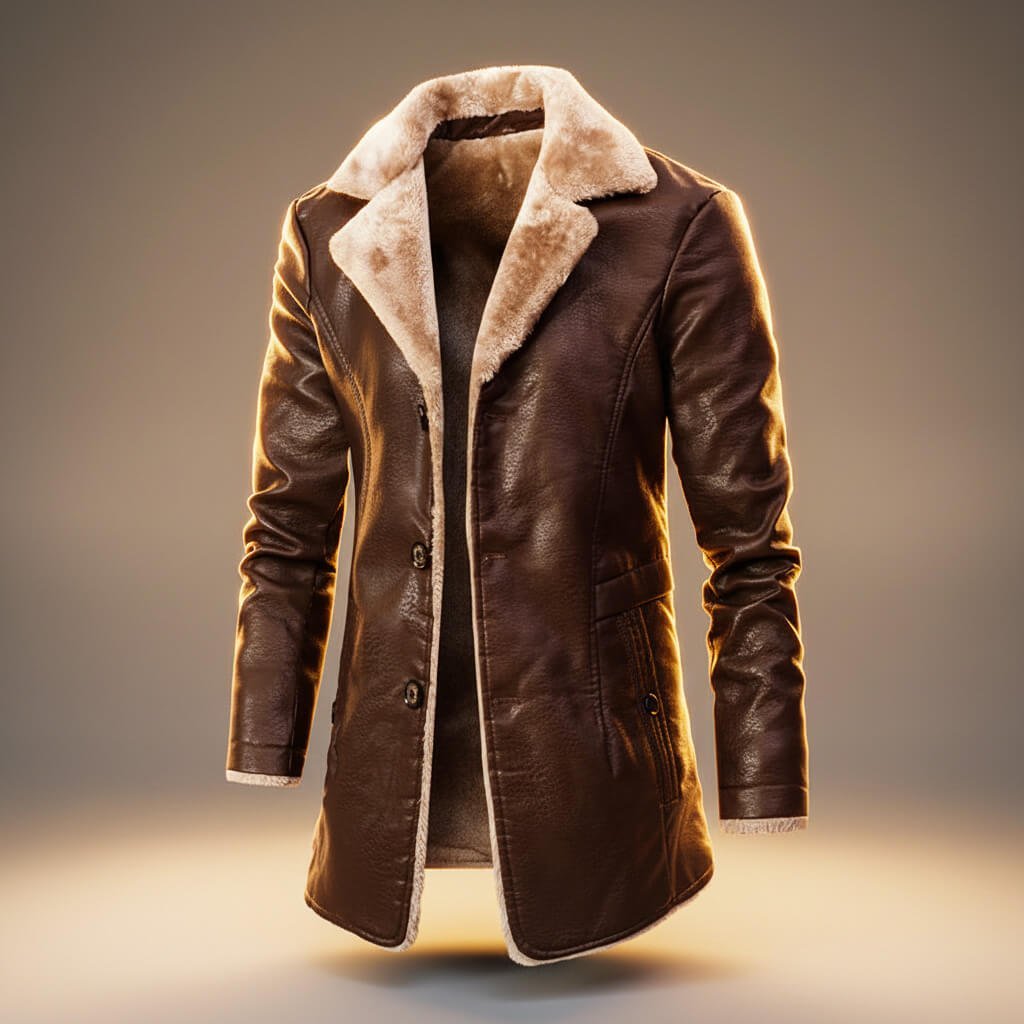 Men's Classic Shearling-Lined Faux Leather Coat