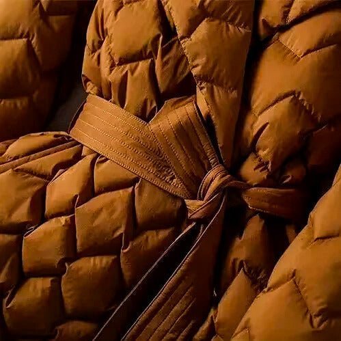 Women's Elegant Belted Quilted Down Coat