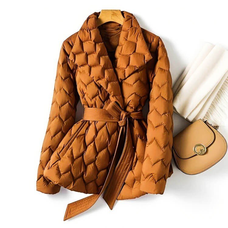 Women's Elegant Belted Quilted Down Coat