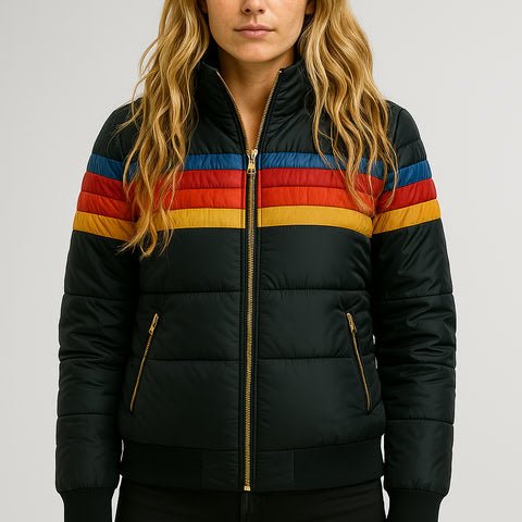 Women's Hooded Quilted Striped Puffer Jacket