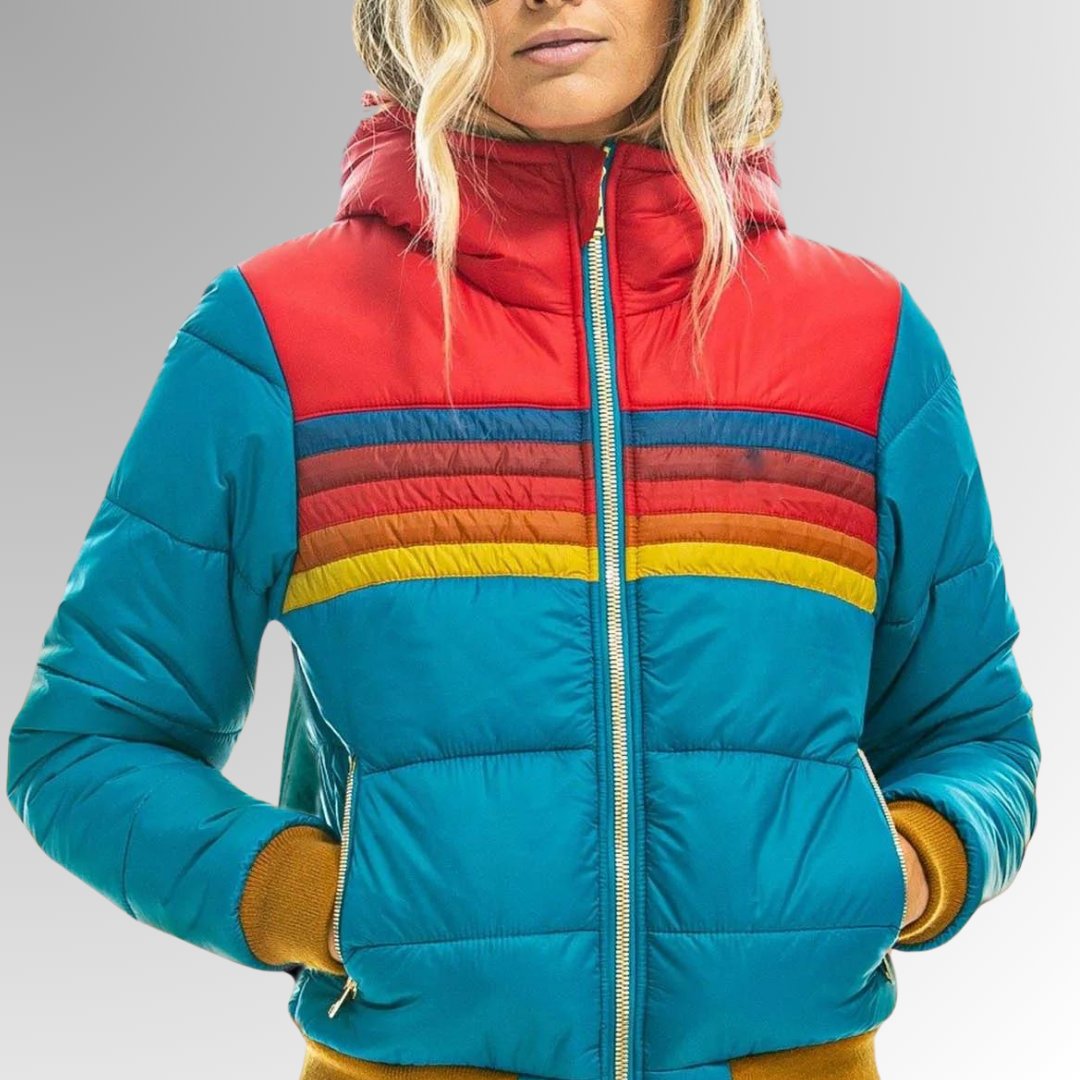 Women's Hooded Quilted Striped Puffer Jacket
