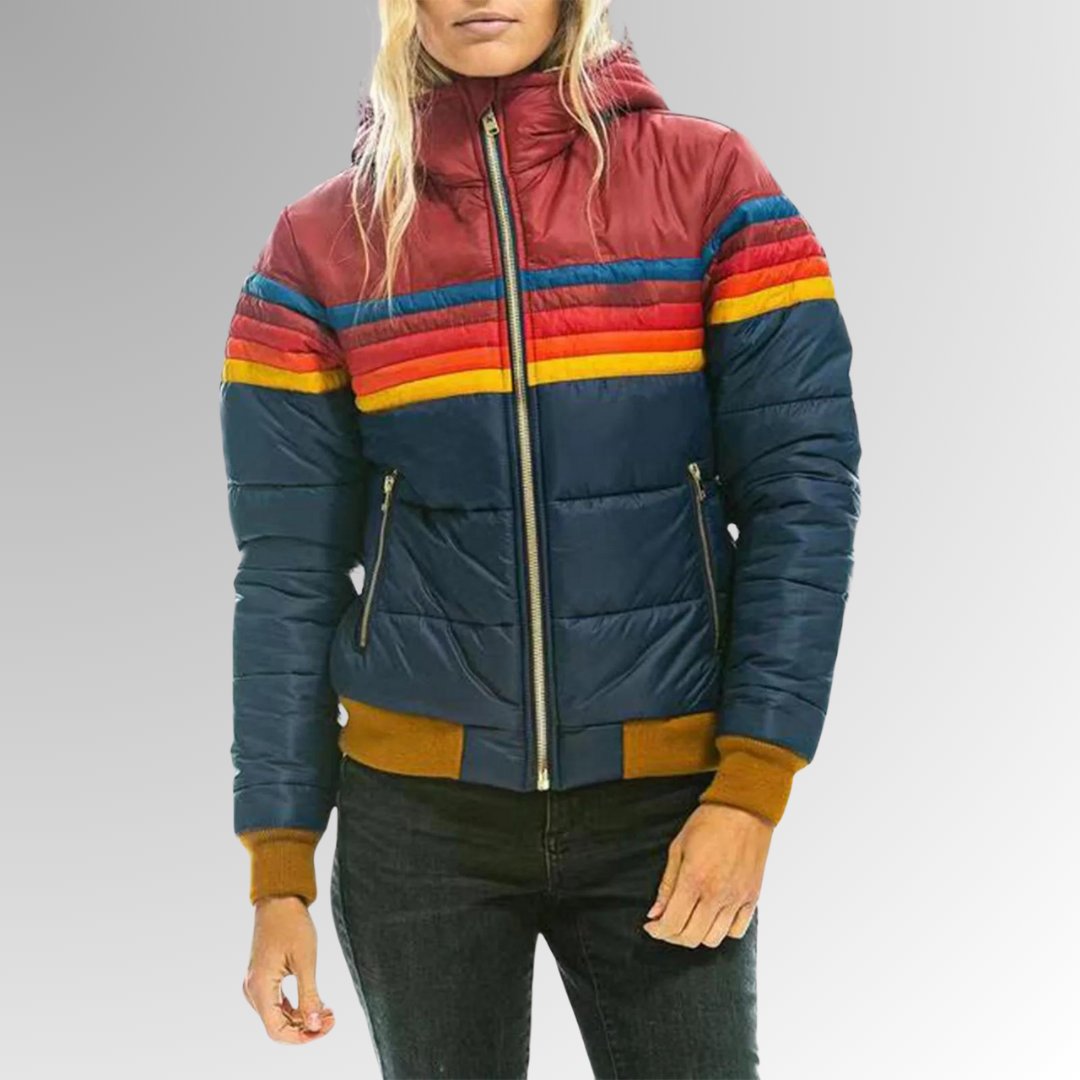 Women's Hooded Quilted Striped Puffer Jacket