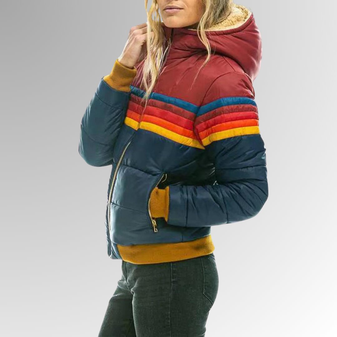 Women's Hooded Quilted Striped Puffer Jacket