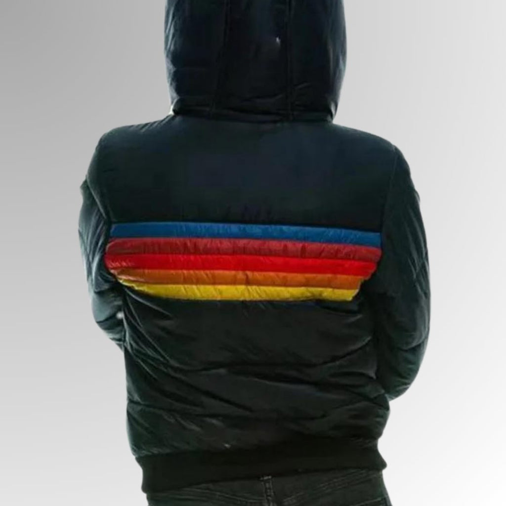 Women's Hooded Quilted Striped Puffer Jacket