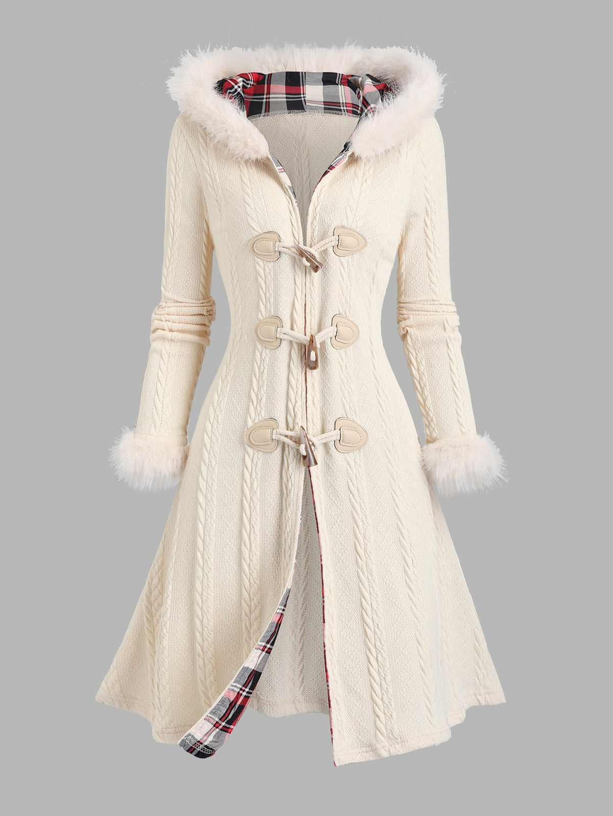 Women's Cosy Hooded Cable Knit Duffle Coat