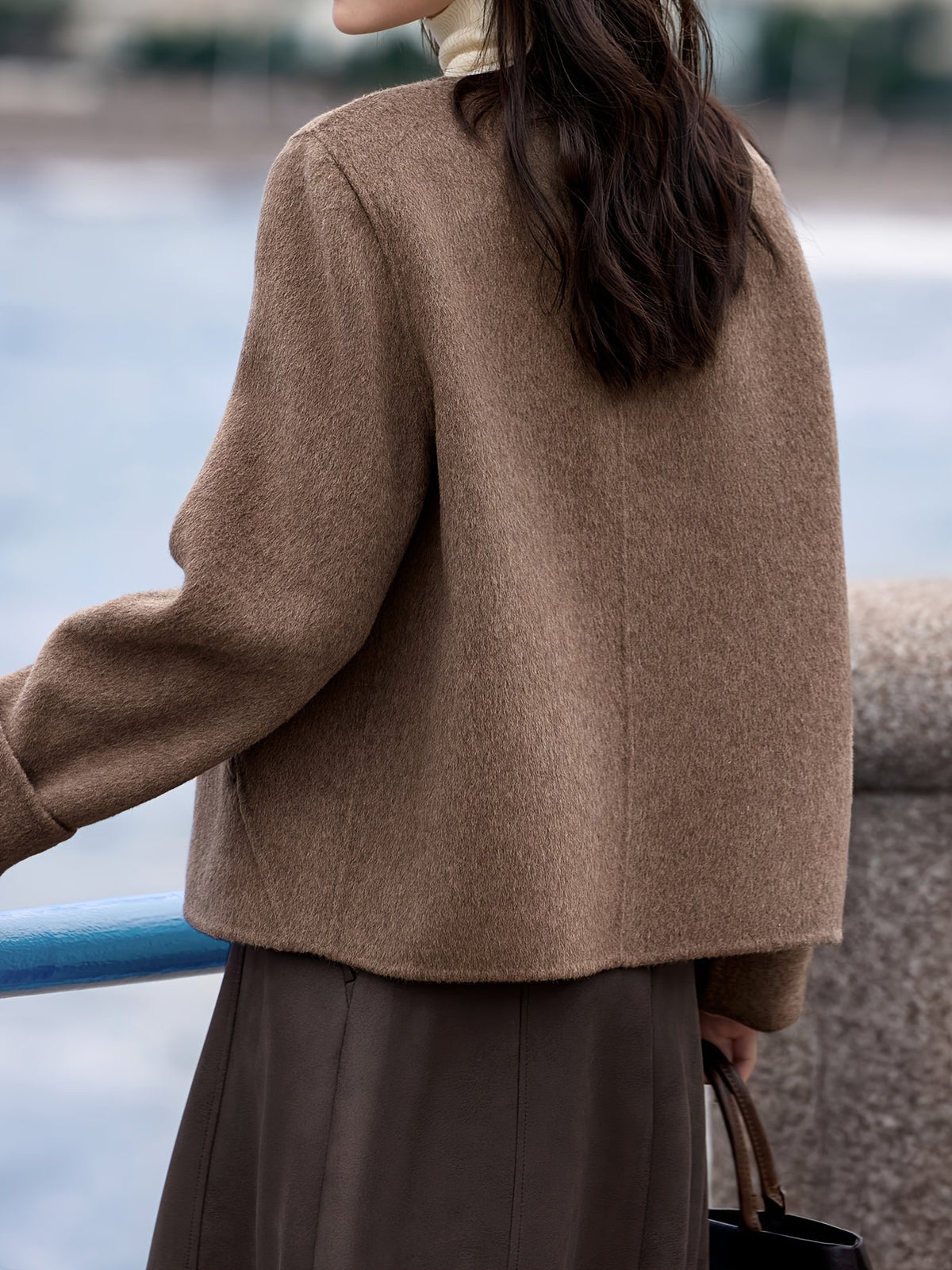 Women's Elegant Short Double-Breasted Wool Coat