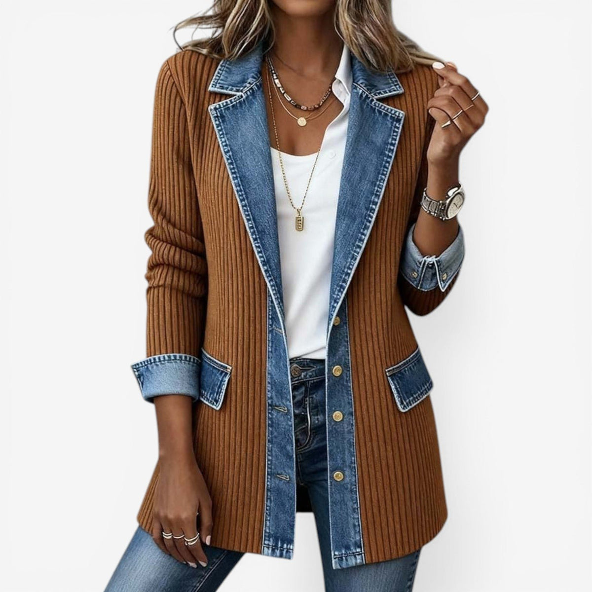 Women's Relaxed Denim-Inspired Knit Jacket