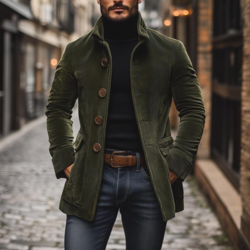 Men's Classic Corduroy Mandarin Collar Coat