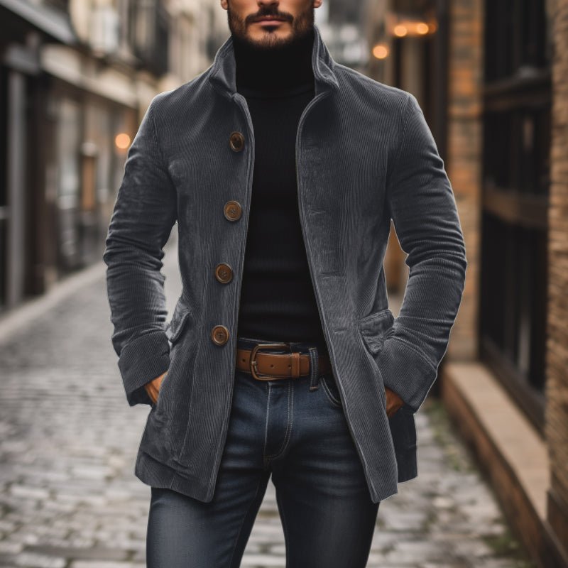 Men's Classic Corduroy Mandarin Collar Coat