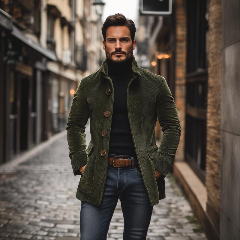 Men's Classic Corduroy Mandarin Collar Coat