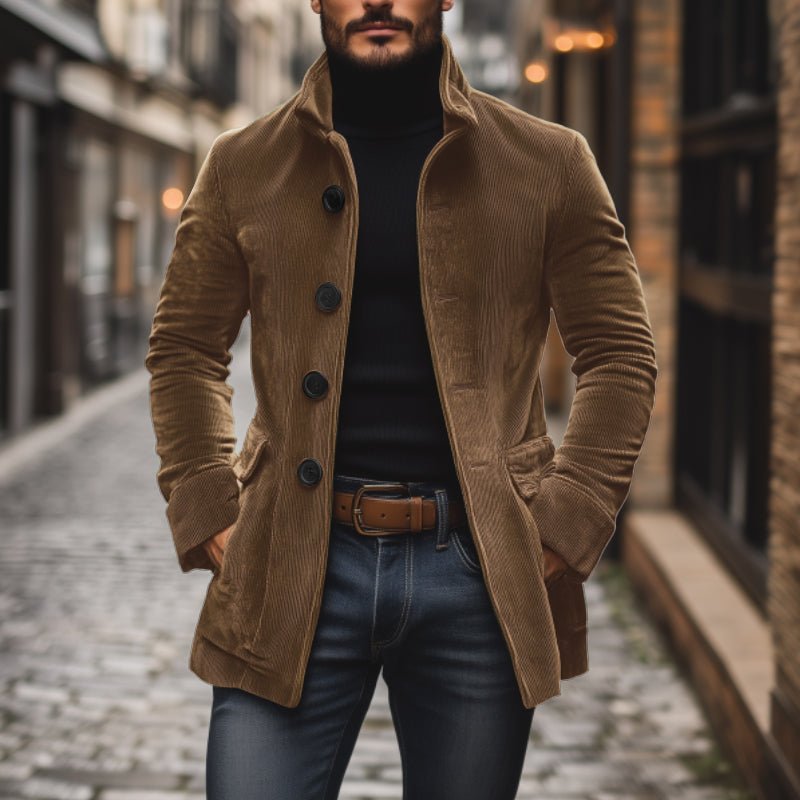 Men's Classic Corduroy Mandarin Collar Coat