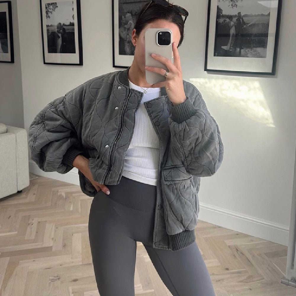 Women's Cosy Oversized Quilted Bomber Jacket