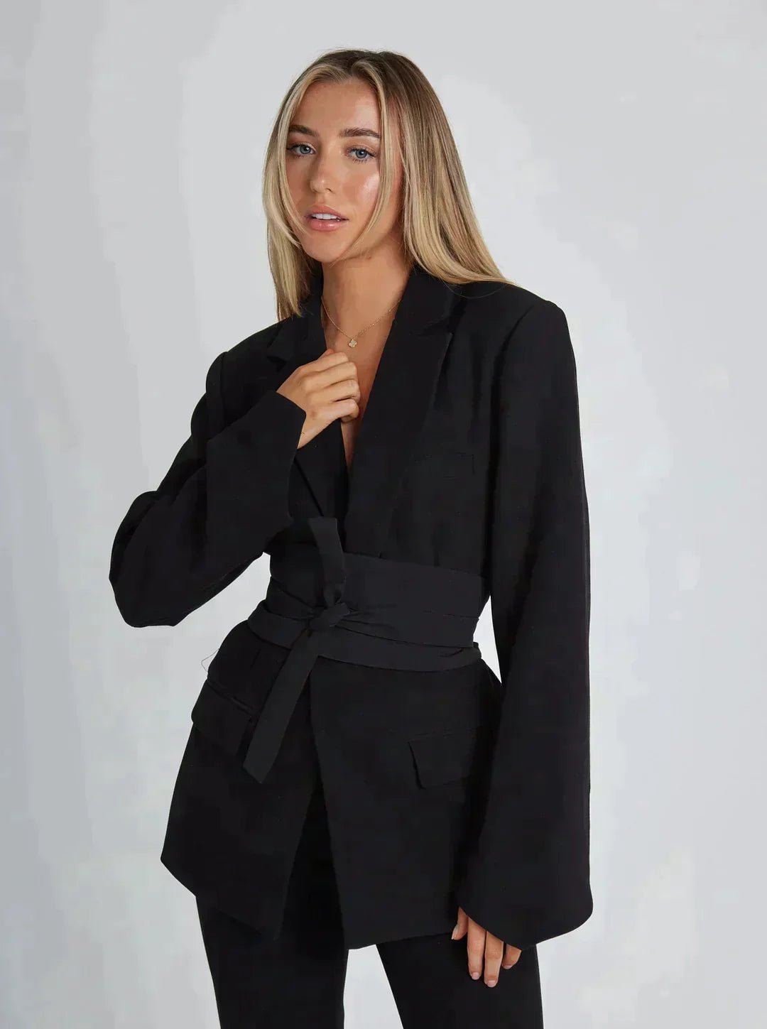 Women's Elegant Tailored Belted Blazer