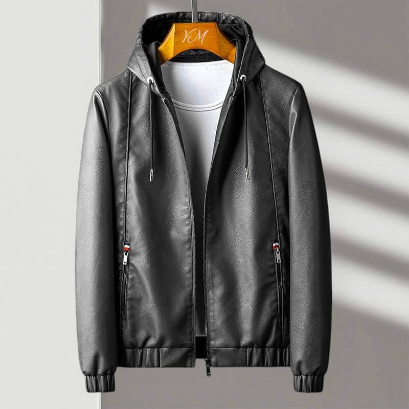 Men's Rugged Hooded Faux Leather Jacket
