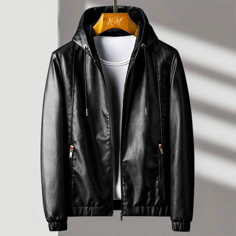 Men's Rugged Hooded Faux Leather Jacket