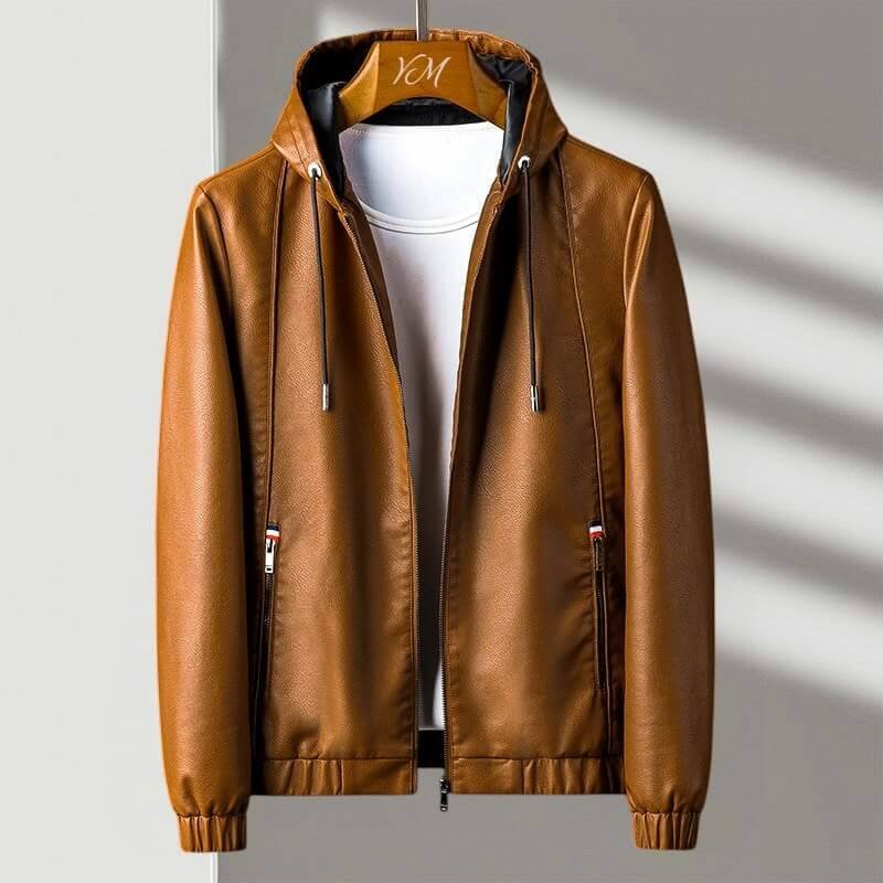 Men's Rugged Hooded Faux Leather Jacket
