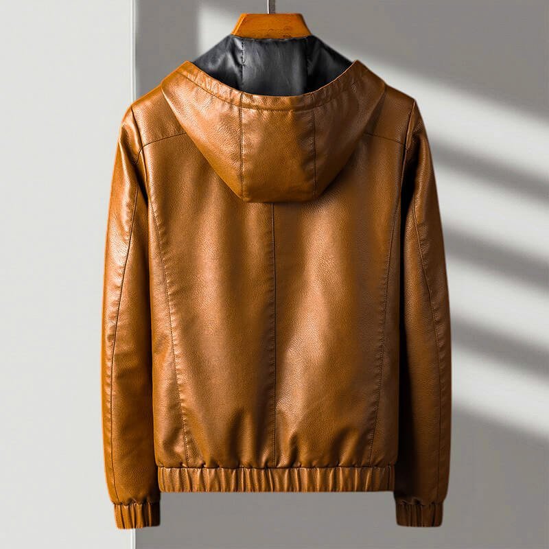 Men's Rugged Hooded Faux Leather Jacket