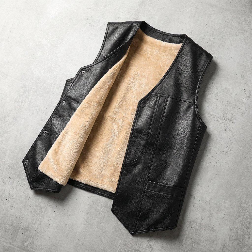 Men's Rugged Faux Leather Fleece-Lined Gilet