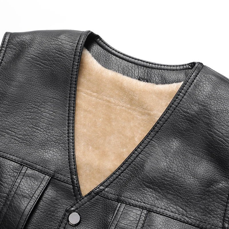 Men's Rugged Faux Leather Fleece-Lined Gilet