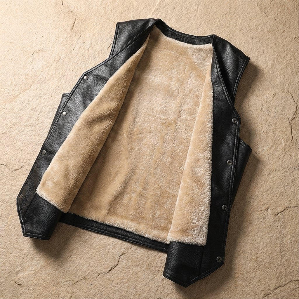 Men's Rugged Faux Leather Fleece-Lined Gilet
