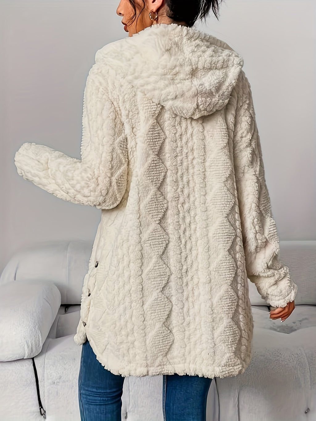 Women's Cosy Hooded Jacquard Cardigan Coat