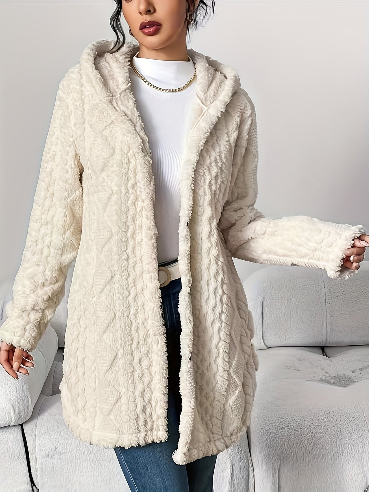 Women's Cosy Hooded Jacquard Cardigan Coat