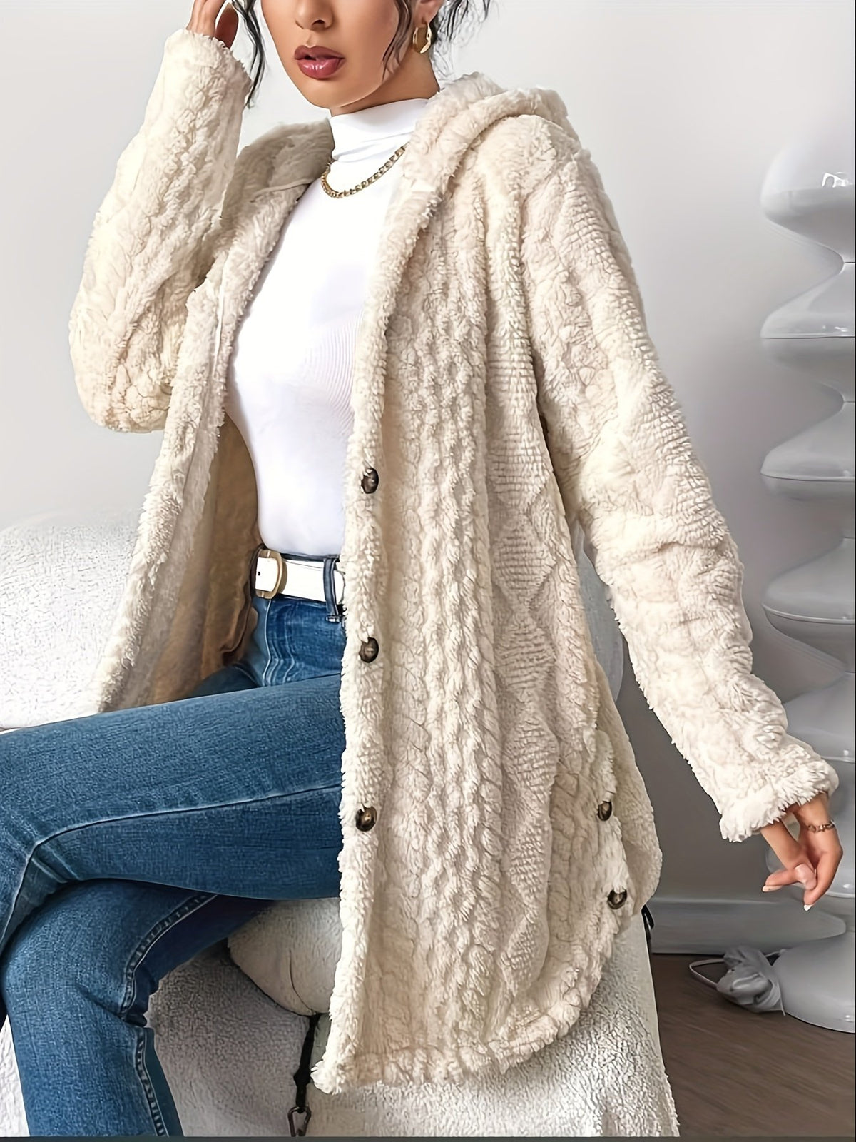 Women's Cosy Hooded Jacquard Cardigan Coat