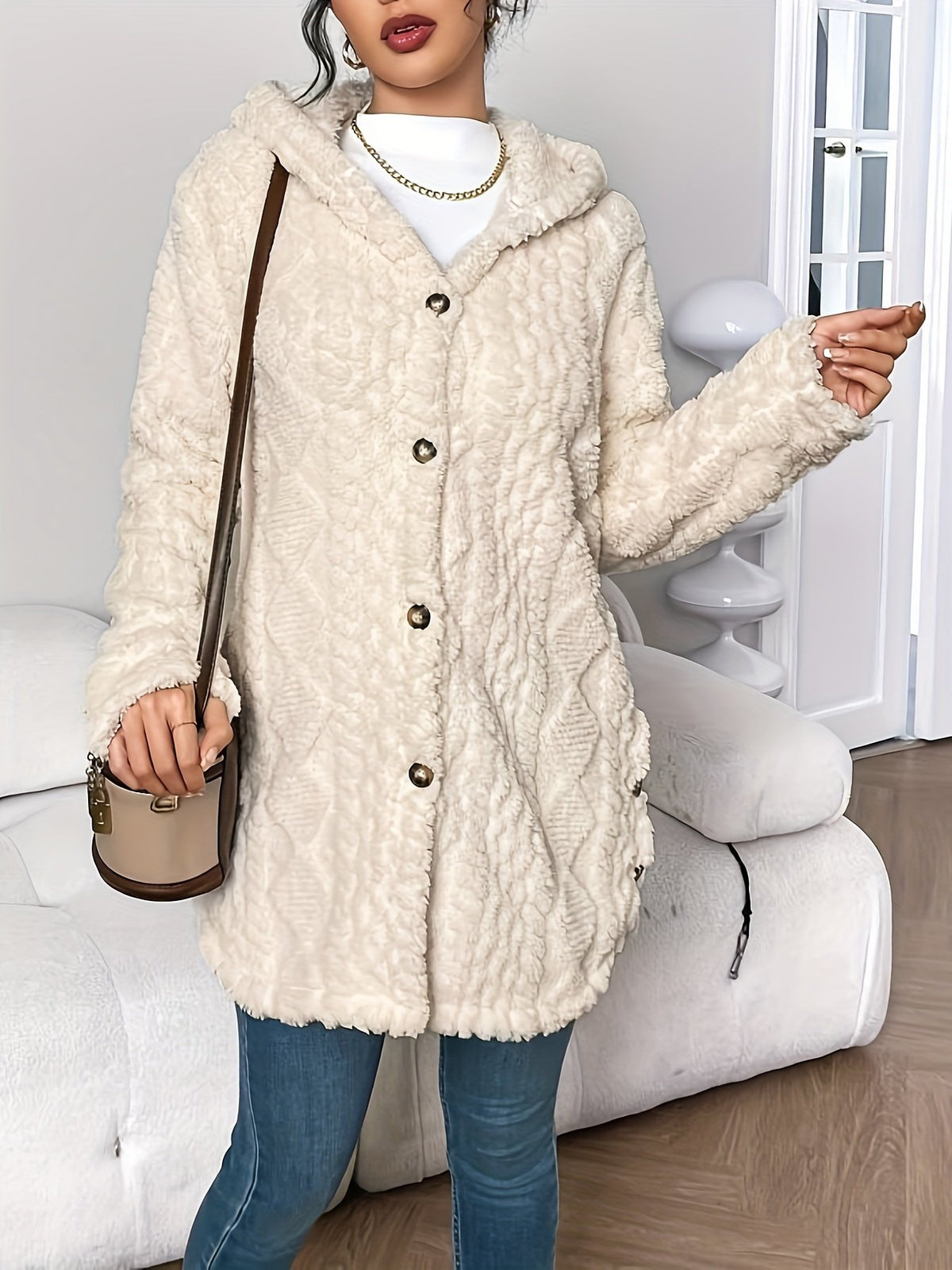 Women's Cosy Hooded Jacquard Cardigan Coat