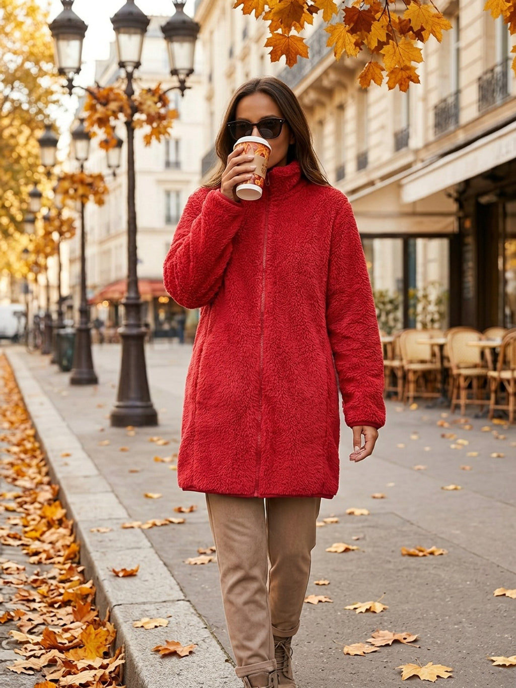 Women's Cosy Zip-Up Teddy Fleece Coat