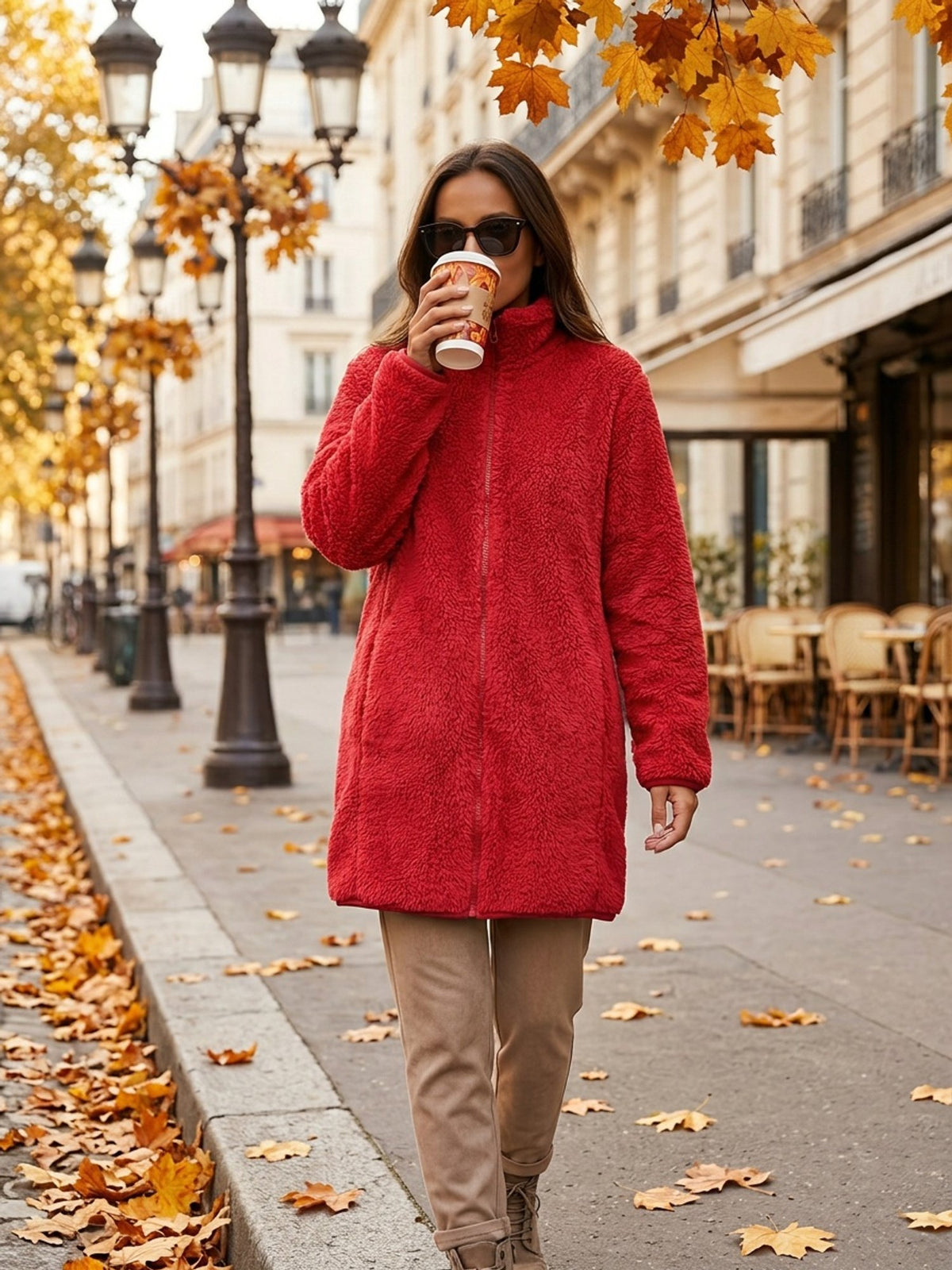 Women's Cosy Zip-Up Teddy Fleece Coat