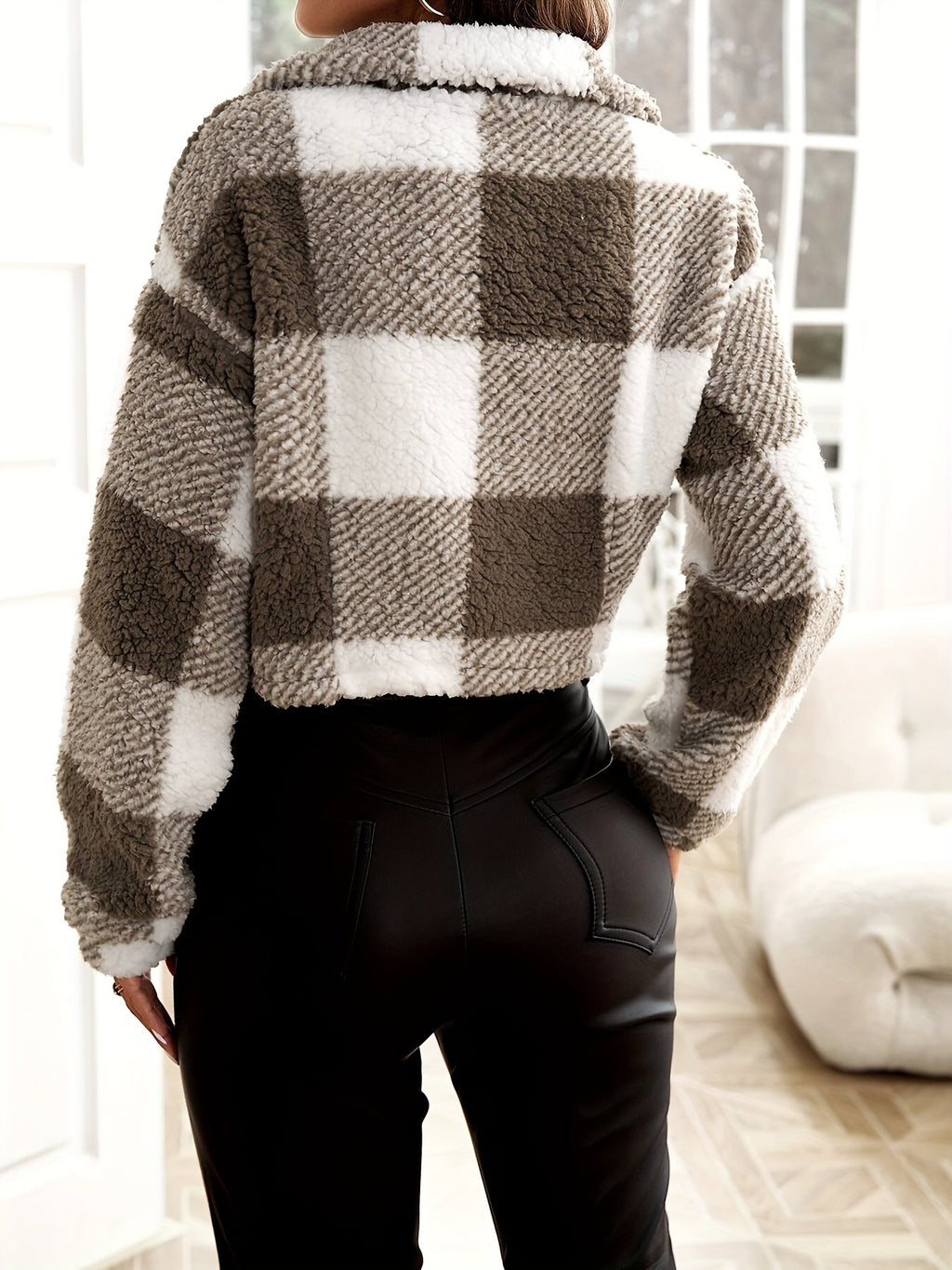 Women's Cosy Plaid Fleece Zip-Up Jacket